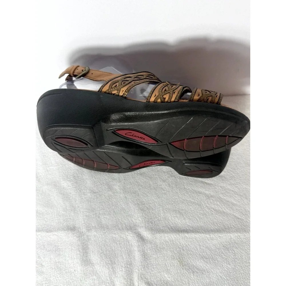 Clarks Artisan Womens Slingback US 8M Brown Leather‎ Buckle Casual Wedge Sandal